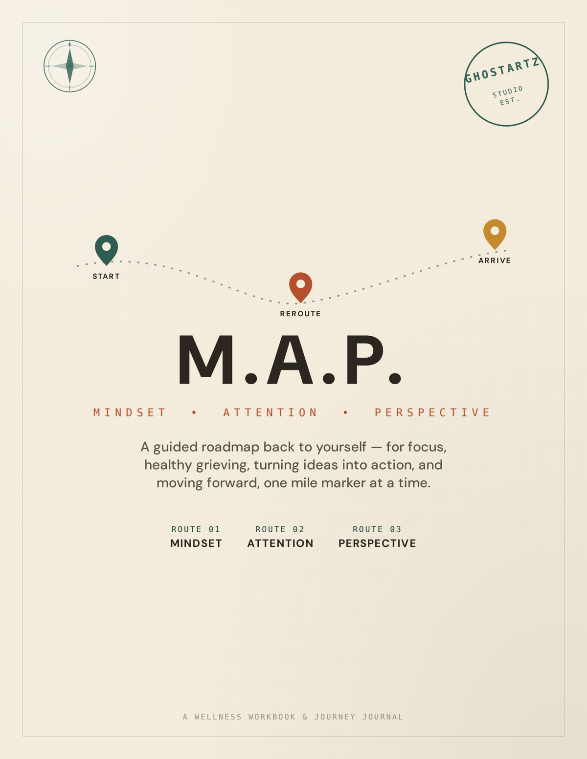 M.A.P. workbook cover — Mindset, Attention, Perspective guided wellness workbook